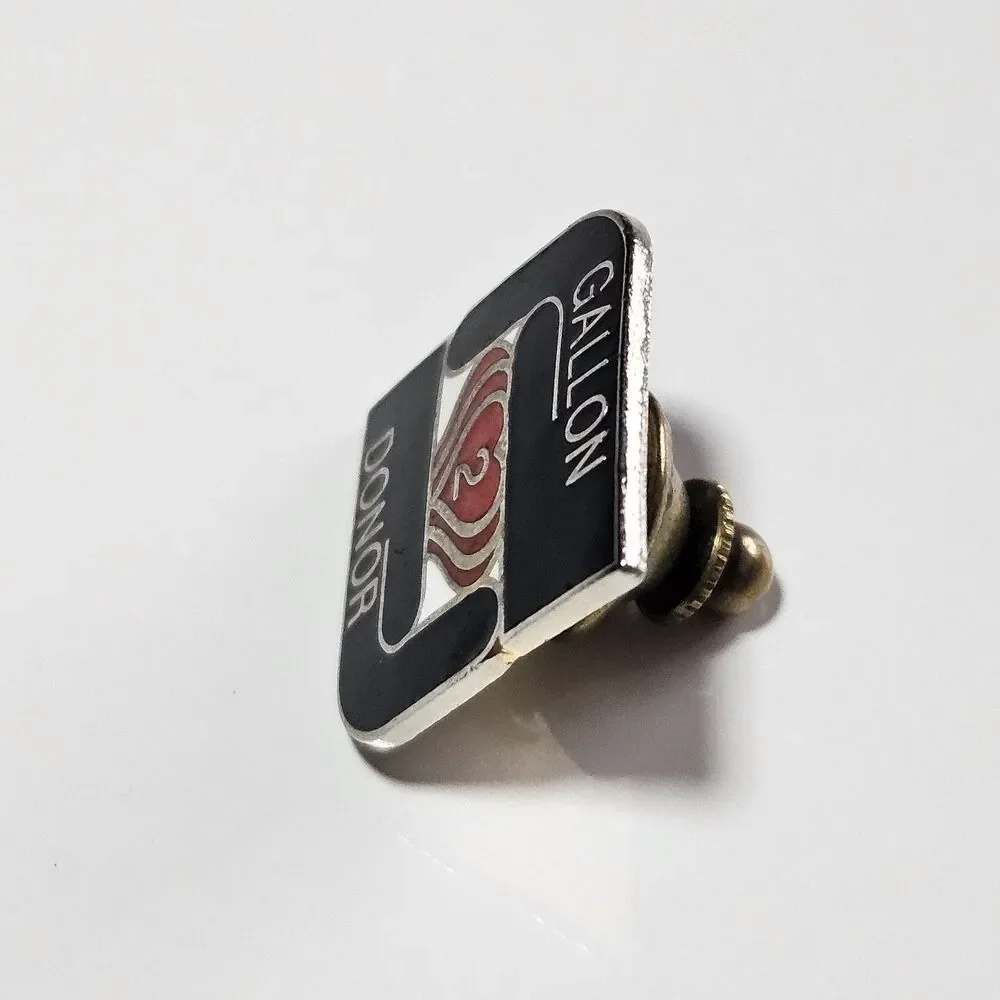 2 Gallon Blood Donor Black White Red Heart Enamel Lapel Pin